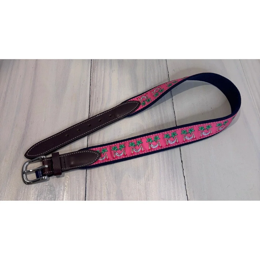 Vineyard Vines Santa Hammock Canvas Mai Tai Leather Belt 26 Holiday Preppy